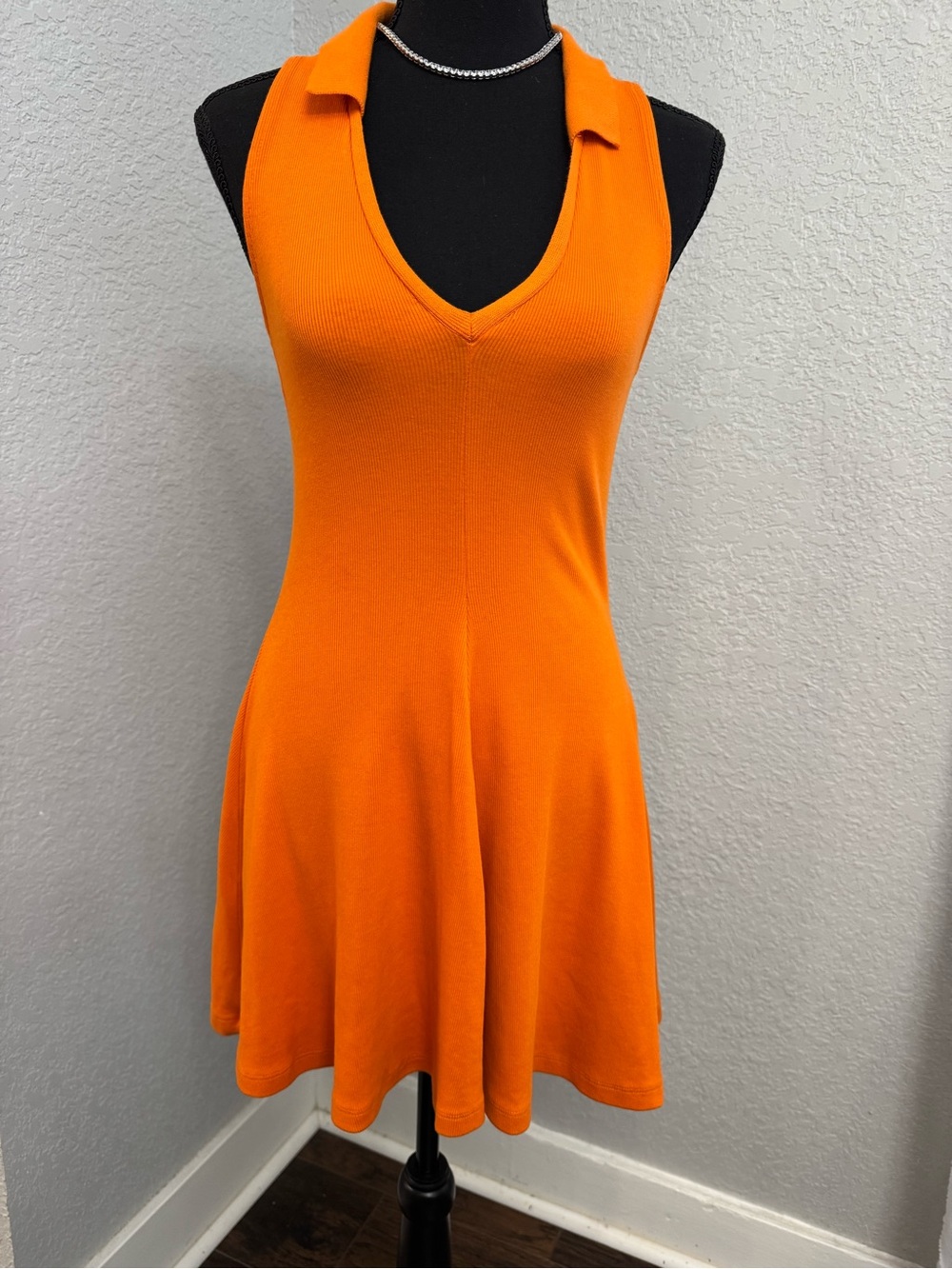 Zara Bright Orange Sleeveless Collared V-Neck Mini Dress